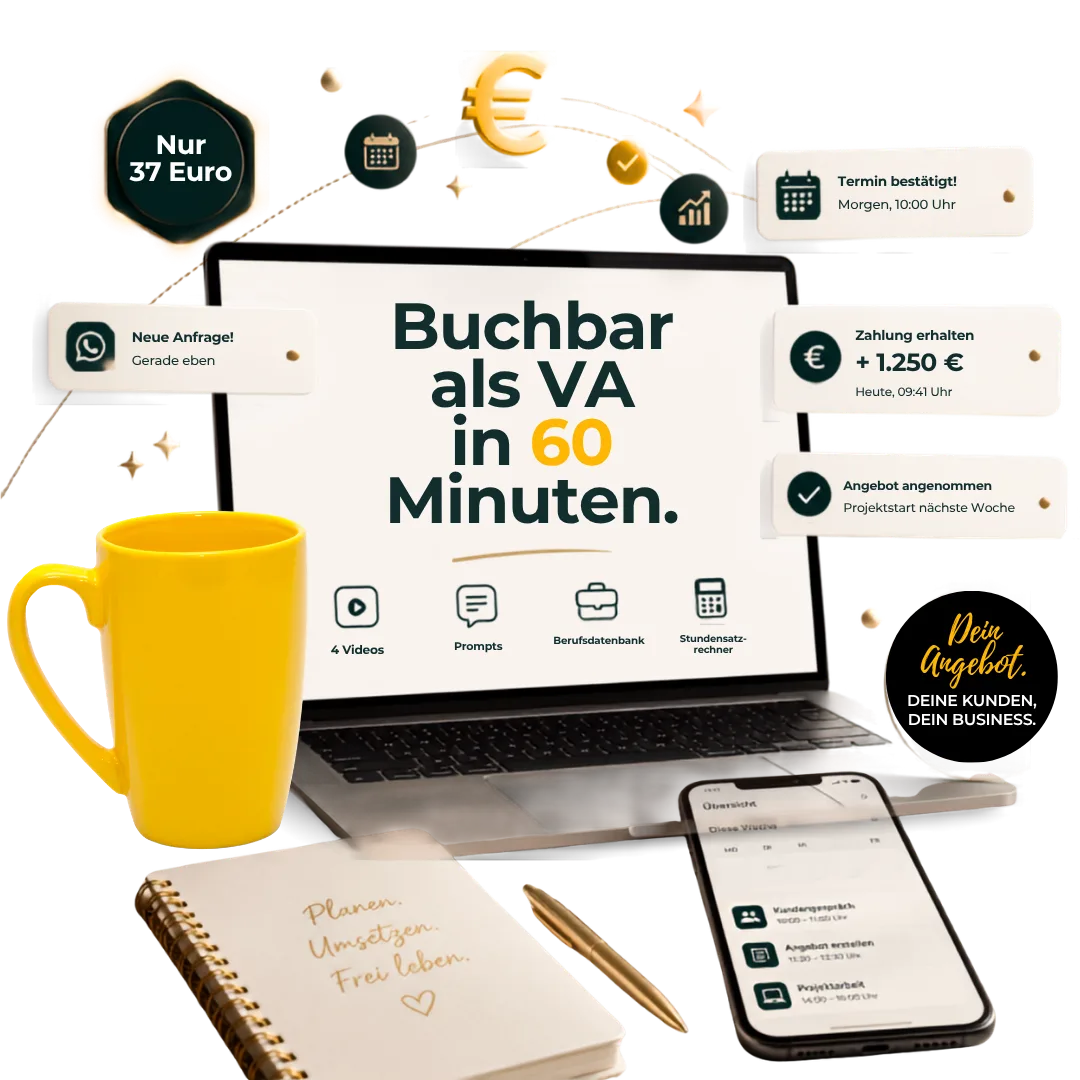 Buchbar als VA in 60 Minuten — Kursoberfläche auf Laptop und Handy, 37 € einmalig